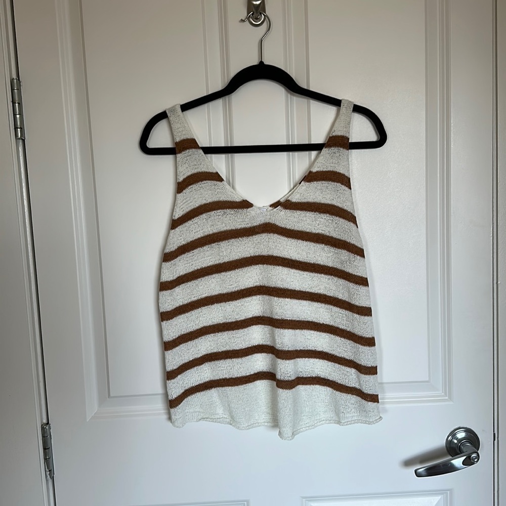 Adorable, striped knit, top by wishlist, tan and cream size large